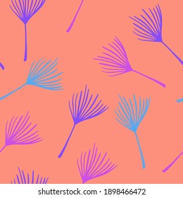 Funky Tropical Vector Seamless Pattern. Dandelion Banana Leaves Feather Monstera Tropical Seamless Pattern. Drawn Floral Background. Beautiful Male Shirt Female Dress Texture. Chic Summer Fabrics.