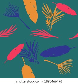 Funky Tropical Vector Seamless Pattern. Nice Summer Fabrics. Dandelion Monstera Banana Leaves Feather Tropical Seamless Pattern. Doodle Floral Background. Elegant Male Shirt Female Dress Texture.