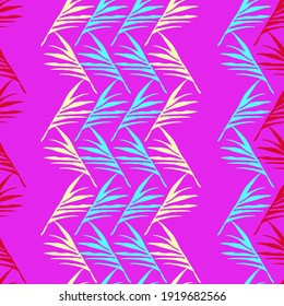 Funky Tropical Vector Seamless Pattern. Beautiful Male Shirt Female Dress Texture. Dandelion Banana Leaves Feather Monstera Tropical Seamless Pattern. Doodle Floral Background. Cool Summer Fashion.