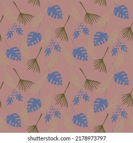Funky Tropical Vector Seamless Pattern. Chic Summer Textile. Drawn Floral Background. Beautiful Male Shirt Female Dress Texture. Dandelion Monstera Banana Leaves Feather Tropical Seamless Pattern.