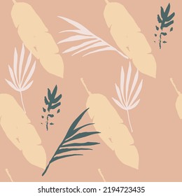 Funky Tropical Vector Seamless Pattern. Drawn Floral Background. Dandelion Monstera Feather Banana Leaves Tropical Seamless Pattern. Elegant Male Shirt Female Dress Texture. Fine Summer Textile.