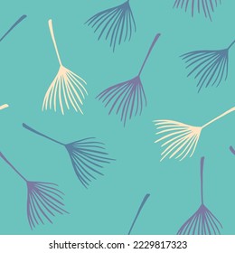 Funky Tropical Vector Seamless Pattern. Elegant Male Shirt Female Dress Texture. Chic Summer Fabrics. Banana Leaves Dandelion Monstera Feather Tropical Seamless Pattern. Doodle Floral Background.