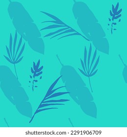 Funky Tropical Vector Seamless Pattern. Monstera Banana Leaves Dandelion Feather Tropical Seamless Pattern. Doodle Floral Background. Elegant Male Shirt Female Dress Texture. Nice Summer Fabrics.