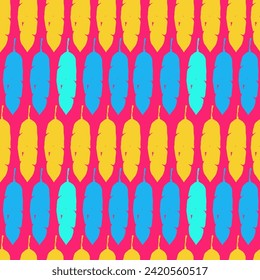 Funky Tropical Vector Seamless Pattern. Drawn Floral Background. Fine Summer Fashion. Beautiful Male Shirt Female Dress Texture. Feather Banana Leaves Monstera Dandelion Tropical Seamless Pattern.