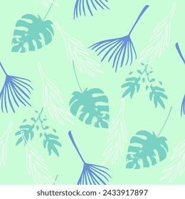 Funky Tropical Vector Seamless Pattern. Nice Summer Fabrics. Dandelion Monstera Banana Leaves Feather Tropical Seamless Pattern. Drawn Floral Background. Beautiful Male Shirt Female Dress Texture.