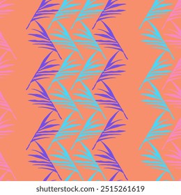 Funky Tropical Vector Seamless Pattern. Elegant Male Shirt Female Dress Texture. Nice Summer Fabrics. Feather Banana Leaves Monstera Dandelion Tropical Seamless Pattern. Doodle Floral Background.