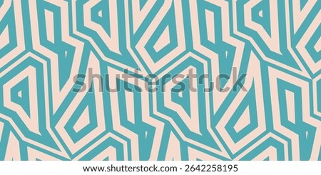 Funky turquoise and beige geometric seamless pattern. Vector abstract background with edgy mosaic elements, angular shapes, broken lines. Trendy texture. Urban art street fashion style. Repeat design