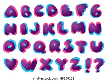 Funky typography, with 3D like weird effect. Just the uppercases. Vector illustration with global colors.