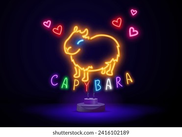 Funky ugly happy Valentines capybara, groovy cute comic character. Boho doodle modern print funny handdrawn childish art. Vector EPS and JPG.