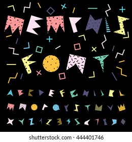 Funky Vector Alphabet. Abstract Font In Memphis Style. Fashion 80-90s.