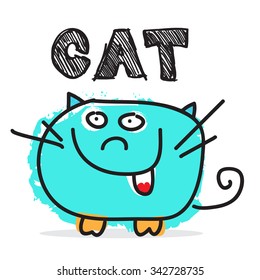 Funky Vector Cat Illustration Isolated on White Background