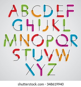 Funky vector colorful font, rounded letters. Set of bright alphabet letters.