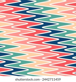 Funky vector colorido zigzag patrón sin fisuras. Textura elegante con líneas diagonales en zig zag, ondas, rayas, chevron. Fondo geométrico abstracto lindo simple. Diseño geo decorativo sin fin repetido