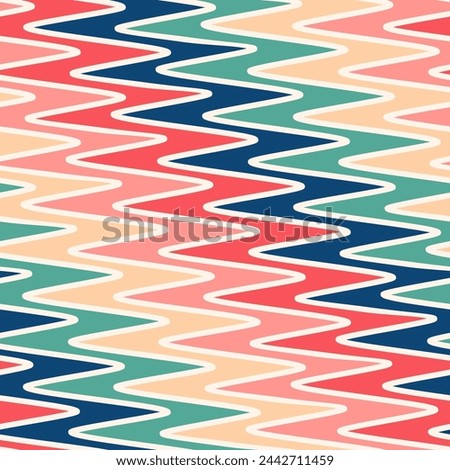 Funky vector colorful zigzag seamless pattern. Stylish texture with diagonal zig zag lines, waves, stripes, chevron. Simple cute abstract geometric background. Repeated endless decorative geo design