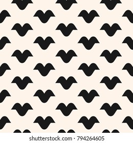 Funky vector seamless pattern with curved shapes, bird silhouettes. Abstract monochrome geometric texture. Modern hipster fashion style. Black and white geometric background. Decorative design element