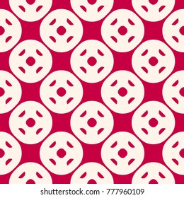 Funky vector seamless pattern in red and beige colors. Holiday festive abstract geometric ornament with big circular shapes. Retro fashion style design for decoration, fabric, prints, cloth, textile