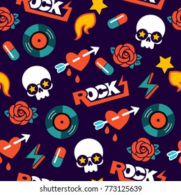 funky vector seamless rock pattern with skull