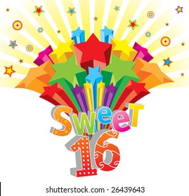 Funky vector Sweet 16 postcard