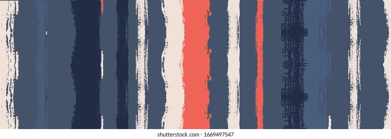Funky Vertical Stripes Seamless Background. Cool Distress Trace. Dirty Vector Watercolor Paint Lines. Autumn or Winter Modern Fashion Textile. Summer Spring Graffiti Stripes. Hand Drawn Lines Texture.