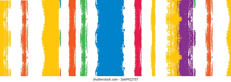 Funky Vertical Stripes Seamless Background. Ink Brushed Lines Design. Torn Graffiti Trace. Autumn Winter Bright Fashion Fabric. Cool Vector Watercolor Paint Lines. Spring Summer Distress Stripes.