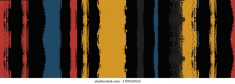 Funky Vertical Stripes Seamless Background. Dirty Distress Trace. Autumn Winter Bright Fashion Print. Torn Vector Watercolor Paint Lines. Paintbrush Lines Texture. Spring Summer Graffiti Stripes.