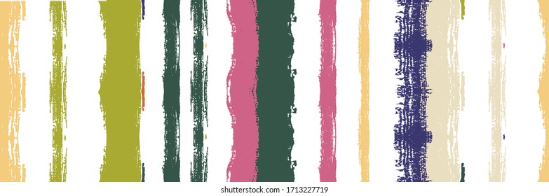 Funky Vertical Stripes Seamless Background. Spring Summer Graffiti Stripes. Hand Drawn Lines Texture. Autumn Winter Modern Fashion Fabric. Torn Distress Trace. Cool Vector Watercolor Paint Lines.