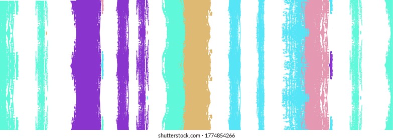 Funky Vertical Stripes Seamless Background. Cool Vector Watercolor Paint Lines. Hand Drawn Lines Banner. Summer Spring Distress Stripes. Torn Graffiti Trace. Winter Autumn Bright Fashion Print.
