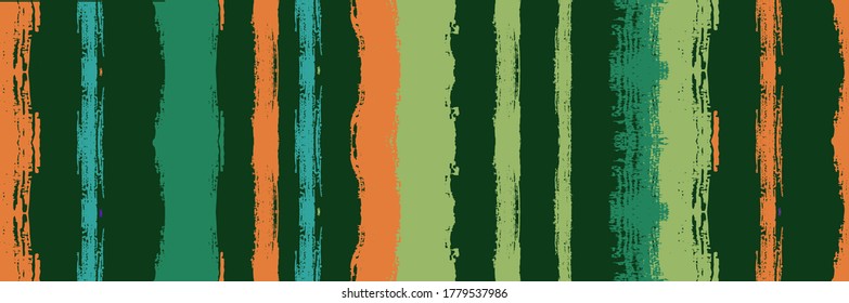 Funky Vertical Stripes Seamless Background. Hand Drawn Lines Banner. Summer Spring Graffiti Stripes. Torn Distress Trace. Winter Autumn Modern Fashion Print. Dirty Vector Watercolor Paint Lines.