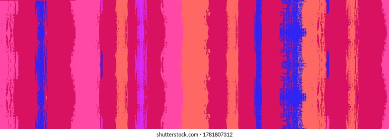 Funky Vertical Stripes Seamless Background. Líneas de pintura de color de agua de vectores sucios. Rayas de socorro de verano de primavera. Textura de líneas de pincel. Fantástico rastreo de graffiti. Invernal Funky Fashion Textile.