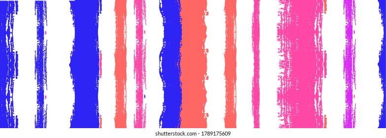 Funky Vertical Stripes Seamless Background. Dirty Vector Watercolor Paint Lines. Torn Graffiti Trace. Autumn Winter Bright Fashion Fabric. Spring Summer Distress Stripes. Watercolor Lines Design.