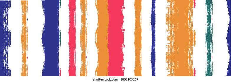 Funky Vertical Stripes Seamless Background. Torn Vector Watercolor Paint Lines. Winter Autumn Funky Fashion Print. Summer Spring Graffiti Stripes. Cool Distress Trace. Ink Brushed Lines Texture.