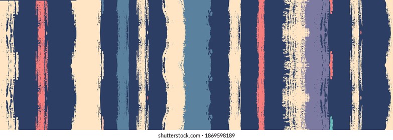 Funky Vertical Stripes Seamless Background. Hand Drawn Lines Banner. Summer Spring Distress Stripes. Autumn Winter Bright Fashion Fabric. Dirty Vector Watercolor Paint Lines. Cool Graffiti Trace.