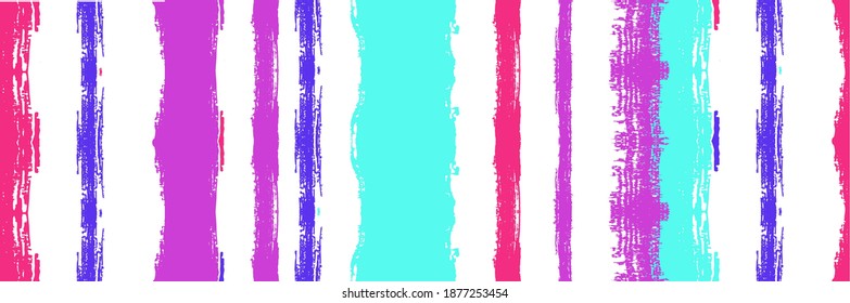 Funky Vertical Stripes Seamless Background. Cool Vector Watercolor Paint Lines. Summer Spring Distress Stripes. Torn Graffiti