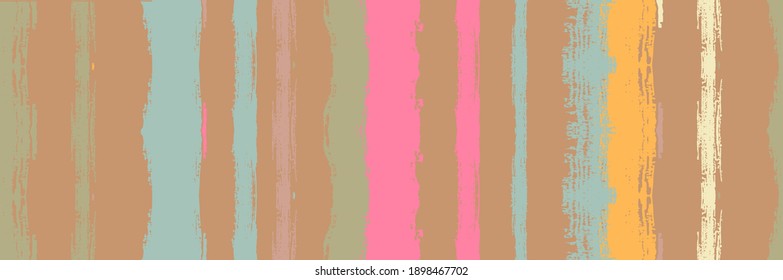 Funky Vertical Stripes Seamless Background. Torn Graffiti Trace. Autumn Winter Trendy Fashion Print. Summer Spring Distress Stripes. Cool Vector Watercolor Paint Lines. Paintbrush Lines Banner.