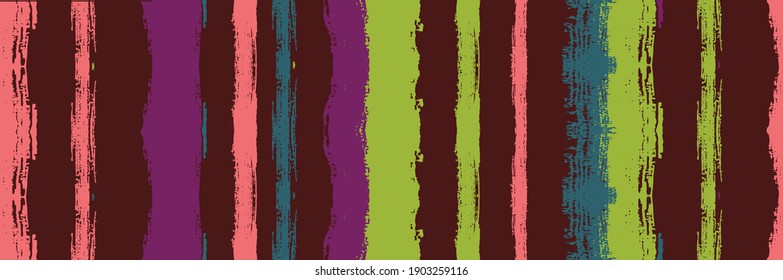 Funky Vertical Stripes Seamless Background. Líneas de pintura de color de agua de vectores sucios. Invierno Otoño Tela Moderna De Moda. Graffiti de primavera de verano. Traza de la distancia fría. Diseño de líneas pinchadas con tinta.