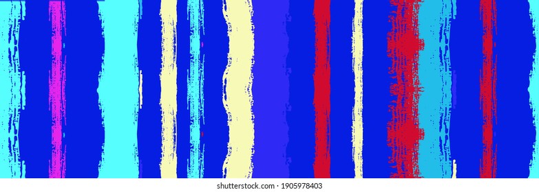Funky Vertical Stripes Seamless Background. Líneas de pintura de color de agua de vectores sucios. Textura de las líneas de pincel por tinta. Graffiti de verano de primavera. Impresión de moda de invierno de otoño. Traza de la distancia fría.
