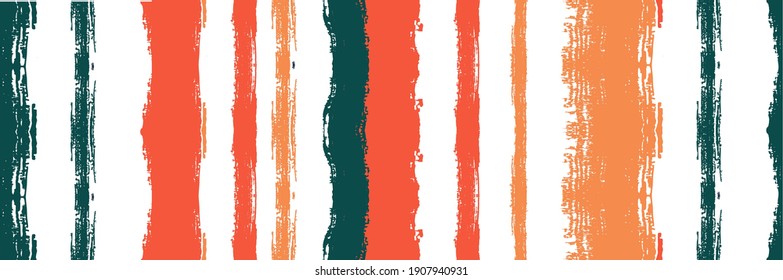 Funky Vertical Stripes Seamless Background. Hand Drawn Lines Banner. Autumn Winter Trendy Fashion Textile. Torn Vector Watercolor Paint Lines. Spring Summer Distress Stripes. Dirty Graffiti Trace.