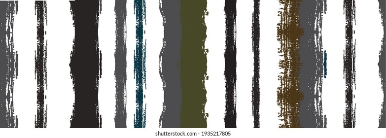 Funky Vertical Stripes Seamless Background. Summer Spring Graffiti Stripes. Torn Distress Trace. Winter Autumn Modern Fashion Textile. Dirty Vector Watercolor Paint Lines. Paintbrush Lines Design.