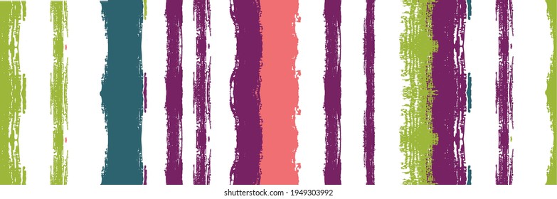 Funky Vertical Stripes Seamless Background. El invierno de otoño, la moda de moda de moda. Líneas de pintura de color de agua de vectores sucios. Rastreo de socorro desgarrado. Textura de líneas dibujadas a mano. Graffiti de primavera de verano.