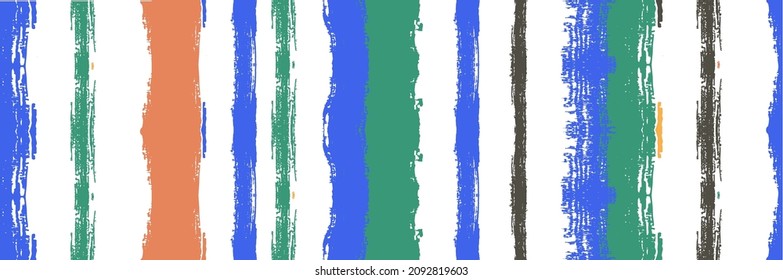 Funky Vertical Stripes Seamless Background. Spring Summer Distress Stripes. Cool Vector Watercolor Paint Lines. Dirty Graffiti Trace. Autumn Winter Trendy Fashion Print. Watercolor Lines Design.