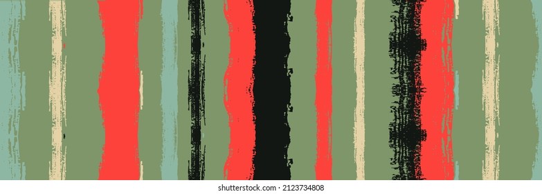 Funky Vertical Stripes Seamless Background. Autumn Winter Funky Fashion Textile. Hand Painted Lines Design. Dirty Vector Watercolor Paint Lines. Spring Summer Graffiti Stripes. Cool Distress Trace.