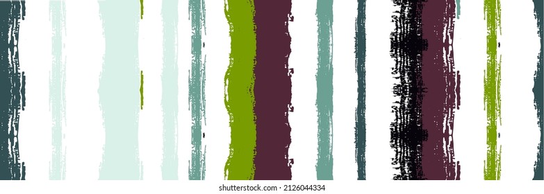 Funky Vertical Stripes Seamless Background. Gouache Ink Lines Texture. Torn Graffiti Trace. Summer Spring Distress Stripes. Winter Autumn Funky Fashion Fabric. Cool Vector Watercolor Paint Lines.