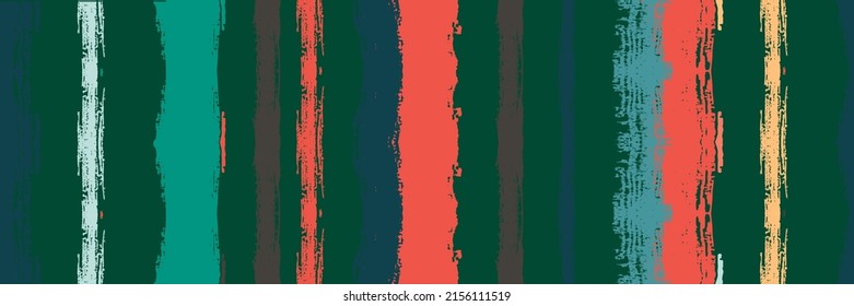 Funky Vertical Stripes Seamless Background. Winter Autumn Bright Fashion Textile. Spring Summer Distress Stripes. Dirty Graffiti Trace. Torn Vector Watercolor Paint Lines. Gouache Ink Lines Design.