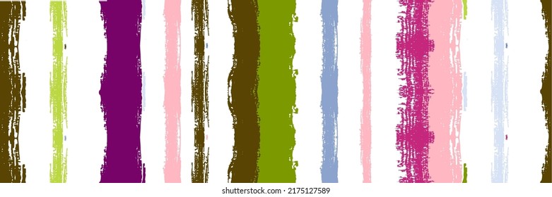 Funky Vertical Stripes Seamless Background. Summer Spring Distress Stripes. Winter Autumn Bright Fashion Textile. Torn Vector Watercolor Paint Lines. Ink Brushed Lines Texture. Cool Graffiti Trace.