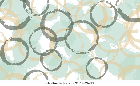 Funky watercolor circle stamps textile print. Circular splotch overlapping elements vector seamless pattern. Brush stroke circle stamps textile ornament.