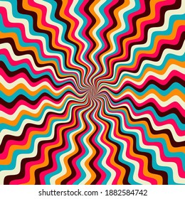 Funky wavy multicolored sunburst background vector art.