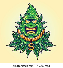 Funky weed leaf with cash money vector illustrations for your work logo, merchandise t-shirt, stickers and label designs, poster, greeting cards advertising business company or brands