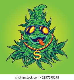 Funky weed leaf with sunglasses vector illustrations for your work logo, merchandise t-shirt, stickers and label designs, poster, greeting cards advertising business company or brands