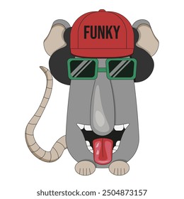 Funky weird mouse isolated white. Cute trippy design t-shirt print. Flat vector aesthetic illustration. Animal theme. EPS 10