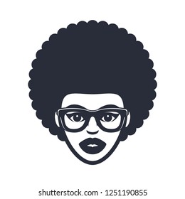 Funky woman in glasses with Afro hair